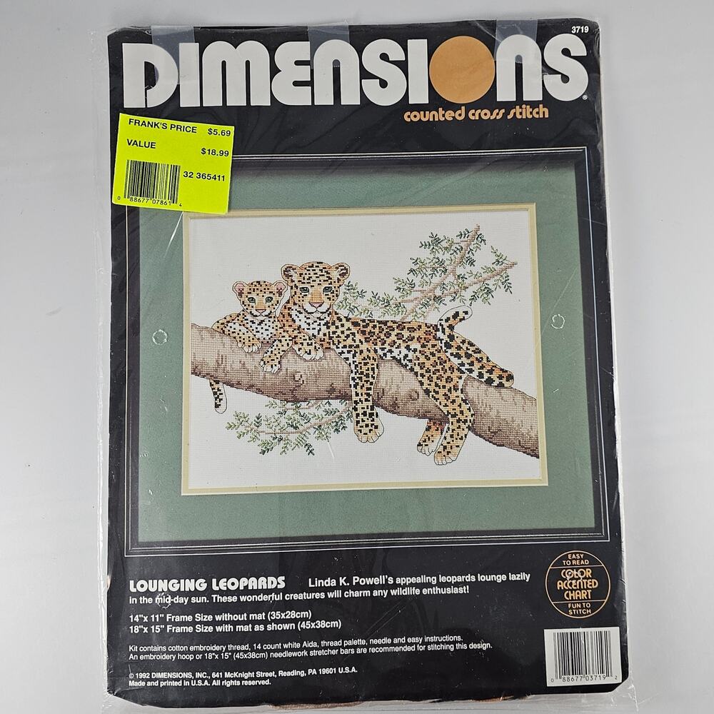 Vintage Dimensions Counted Cross Stitch Kit 3719 Leopards Lounging 90s